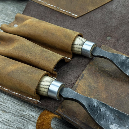4 Pocket Leather Tool Roll for Carving Tools - 8