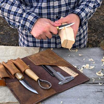 4 Pocket Leather Tool Roll for Carving Tools - 9