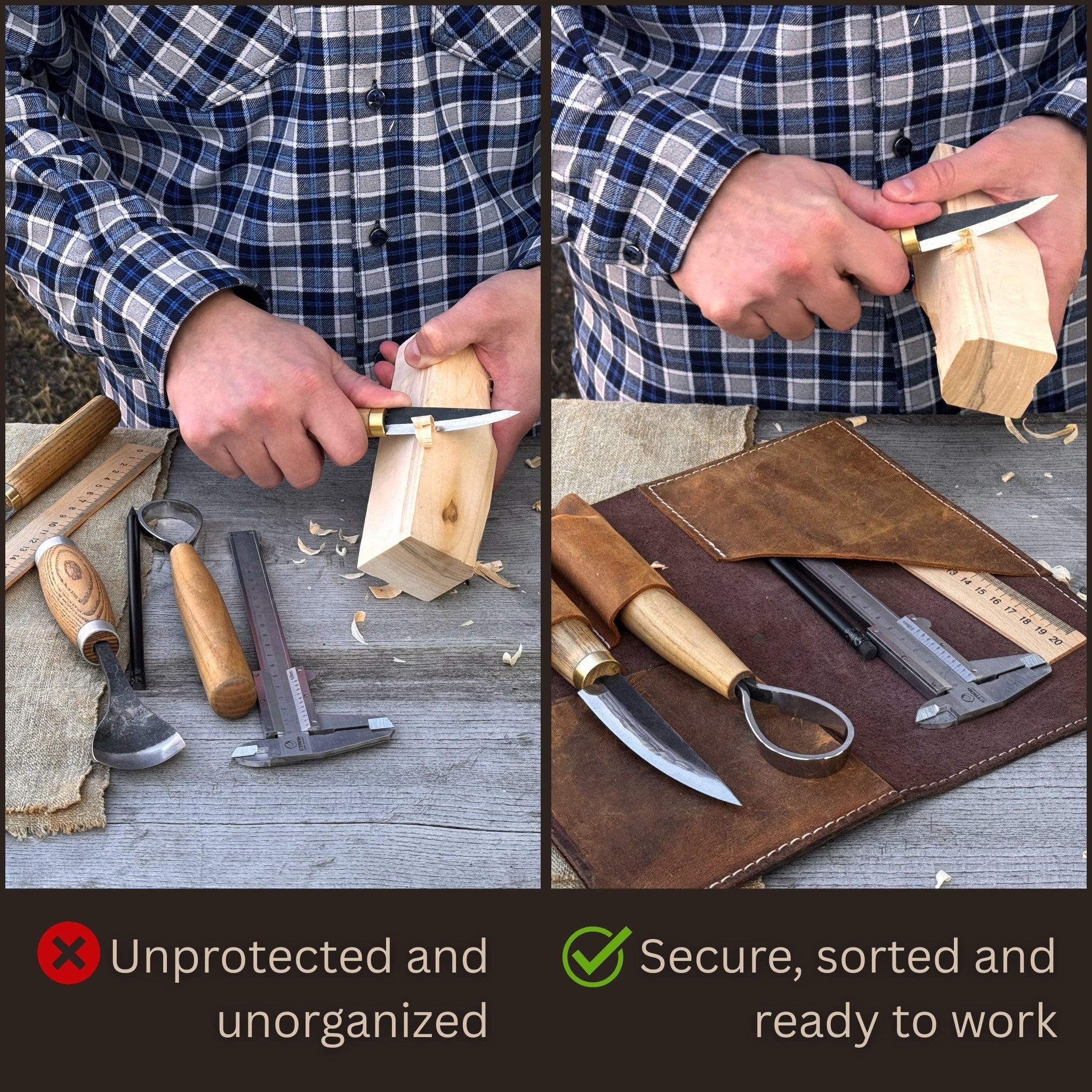 4 Pocket Leather Tool Roll for Carving Tools - 11