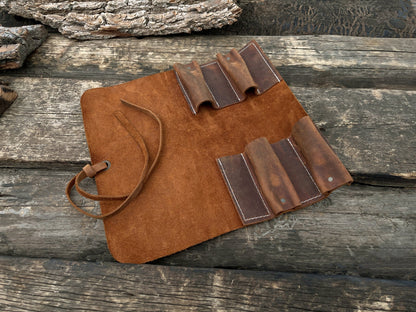 4 Pocket Leather Tool Roll - 1