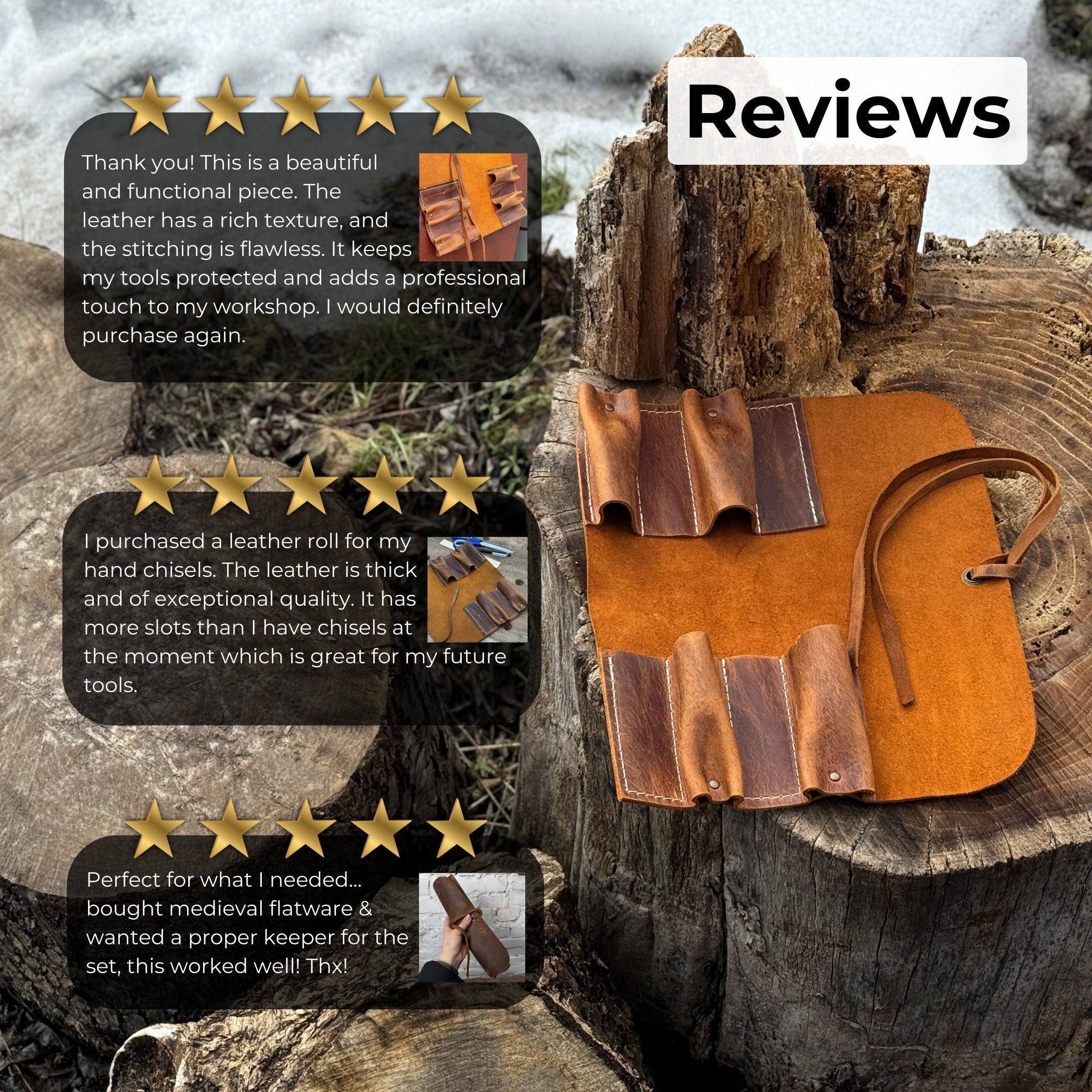 4 Pocket Leather Tool Roll - 11