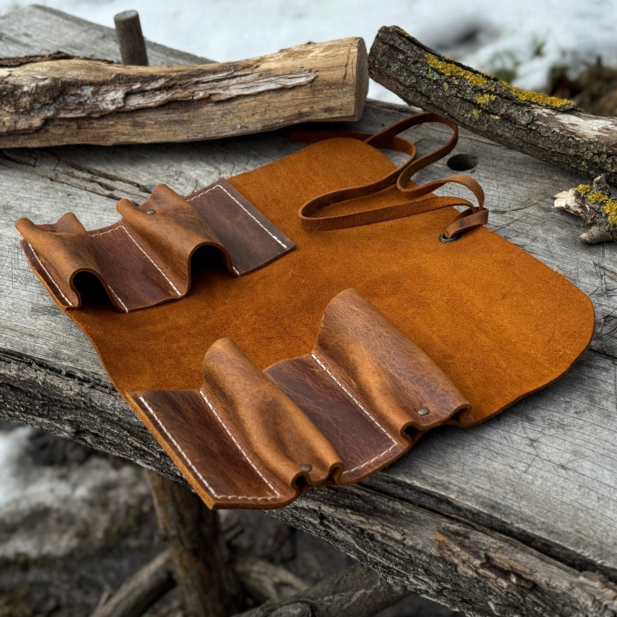 4 Pocket Leather Tool Roll - 1
