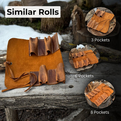 4 Pocket Leather Tool Roll - 12