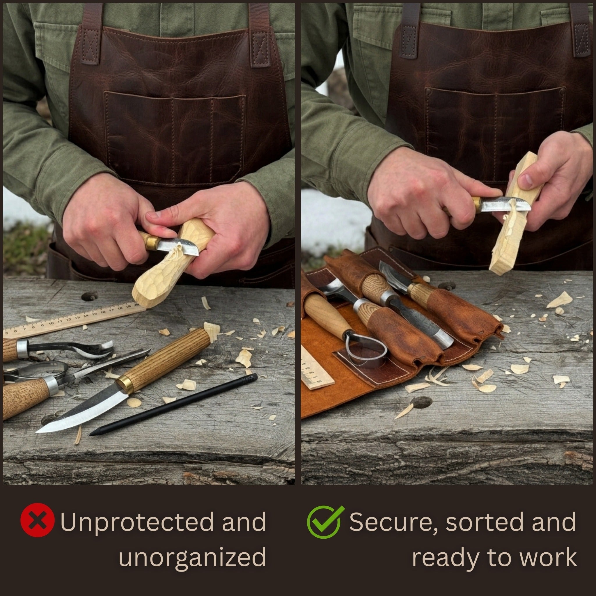 4 Pocket Leather Tool Roll - 2