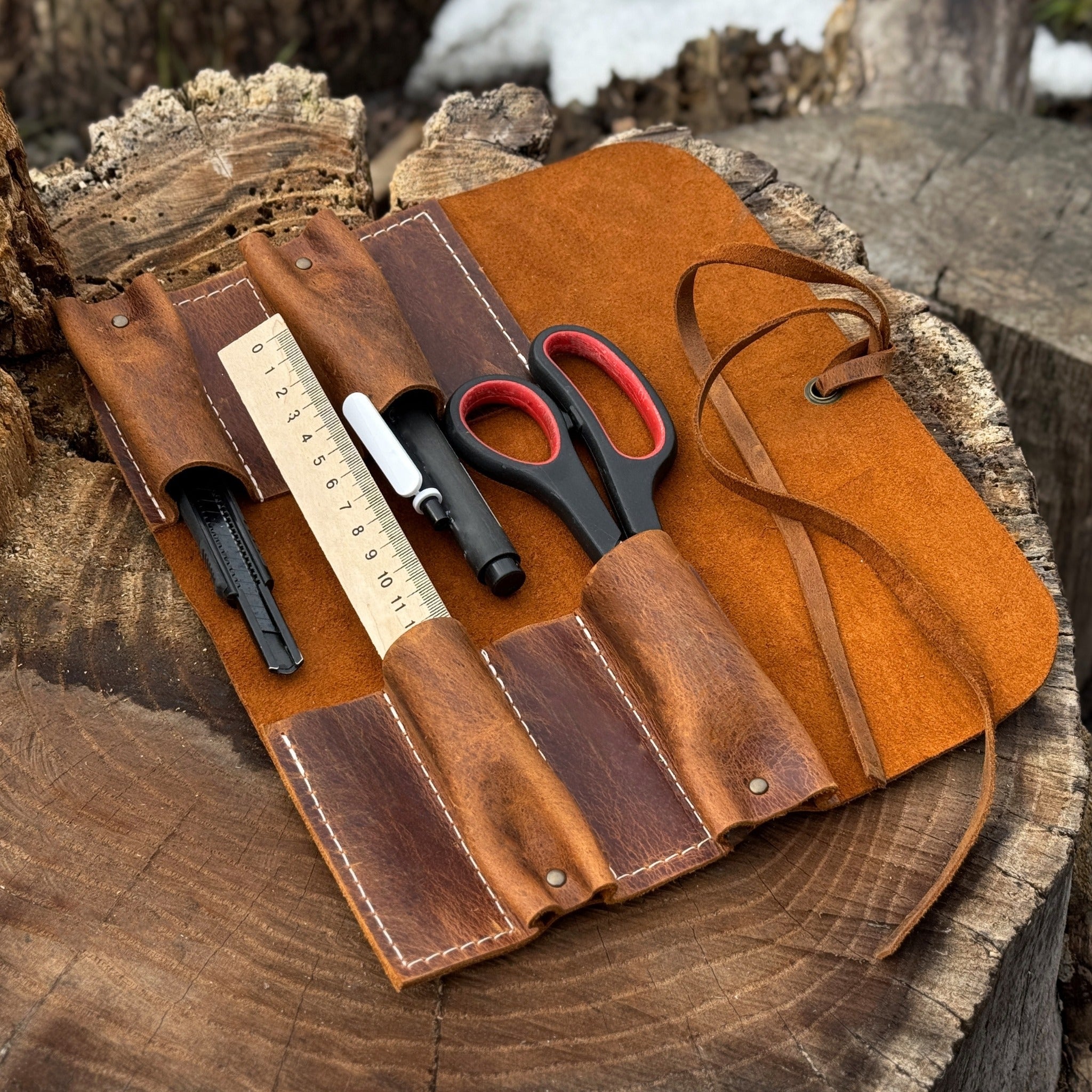 4 Pocket Leather Tool Roll - 16