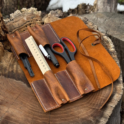 4 Pocket Leather Tool Roll - 16