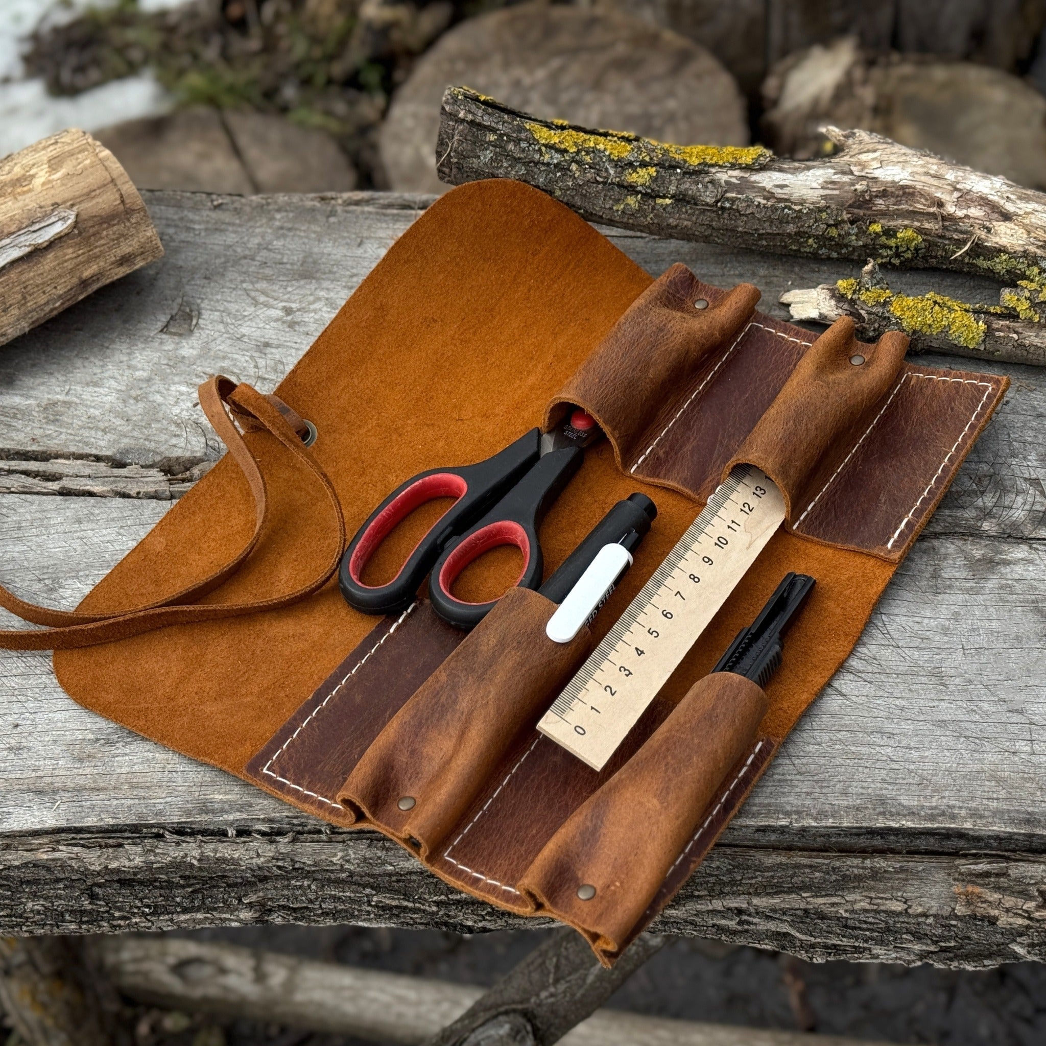 4 Pocket Leather Tool Roll - 24