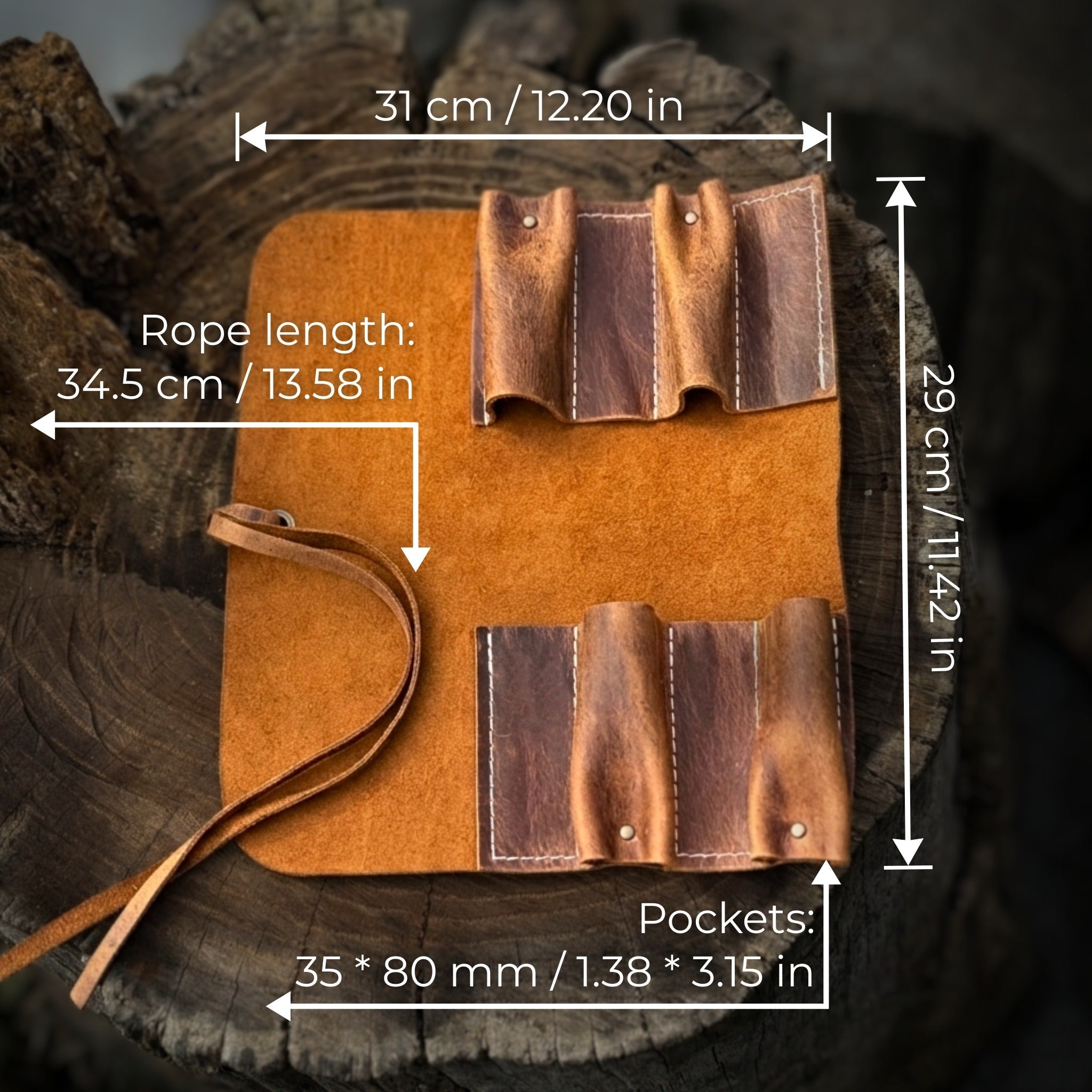 4 Pocket Leather Tool Roll - 4