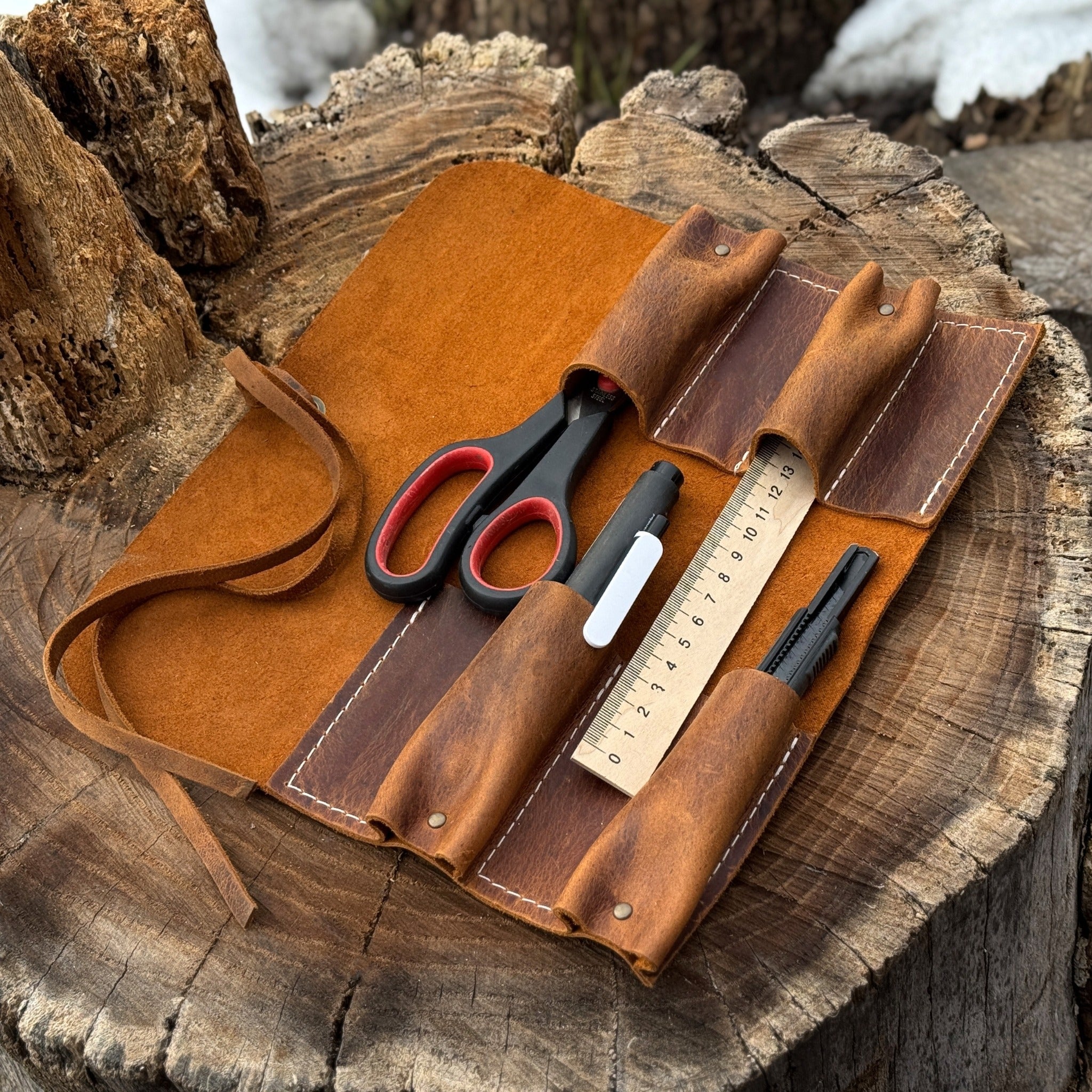 4 Pocket Leather Tool Roll - 22