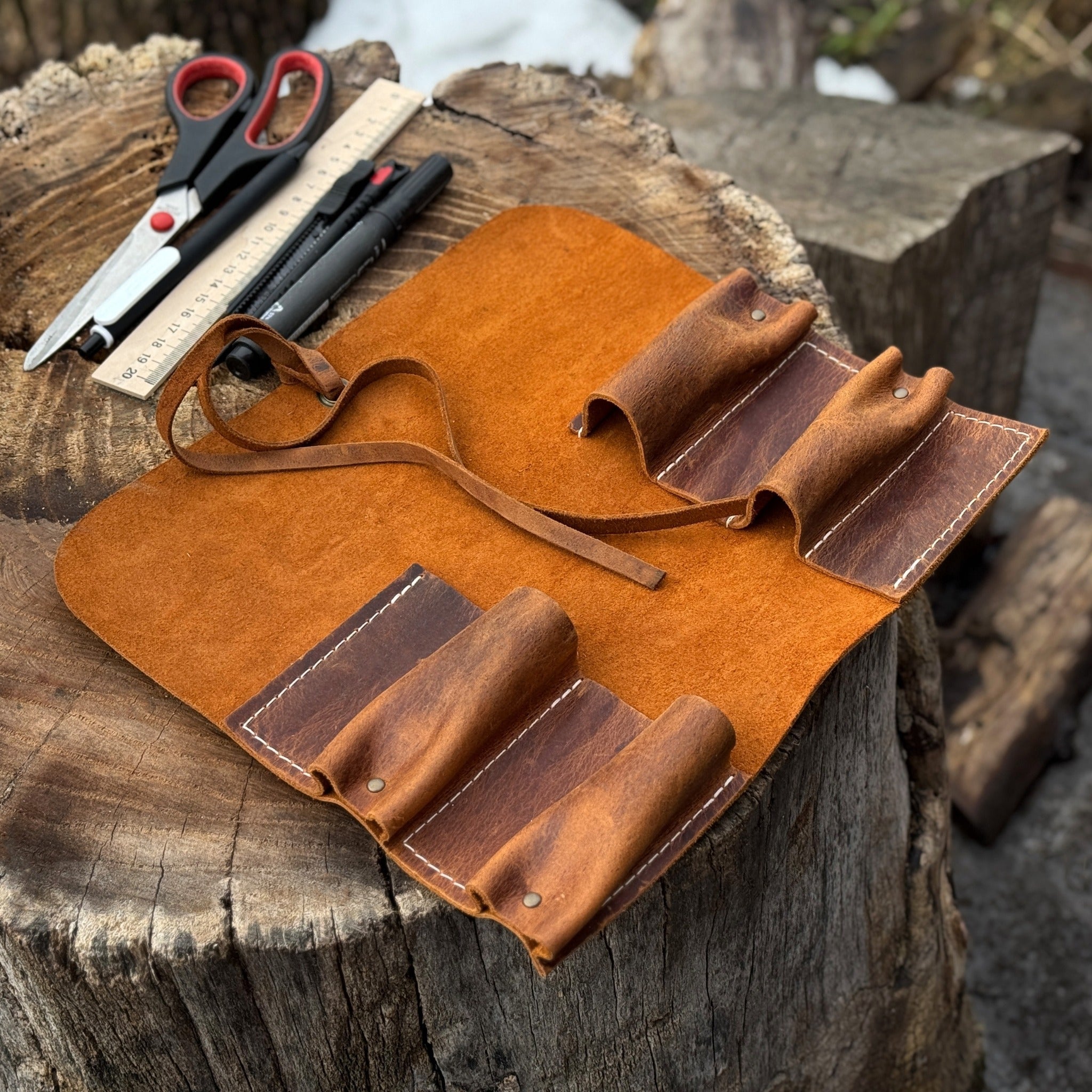 4 Pocket Leather Tool Roll - 17