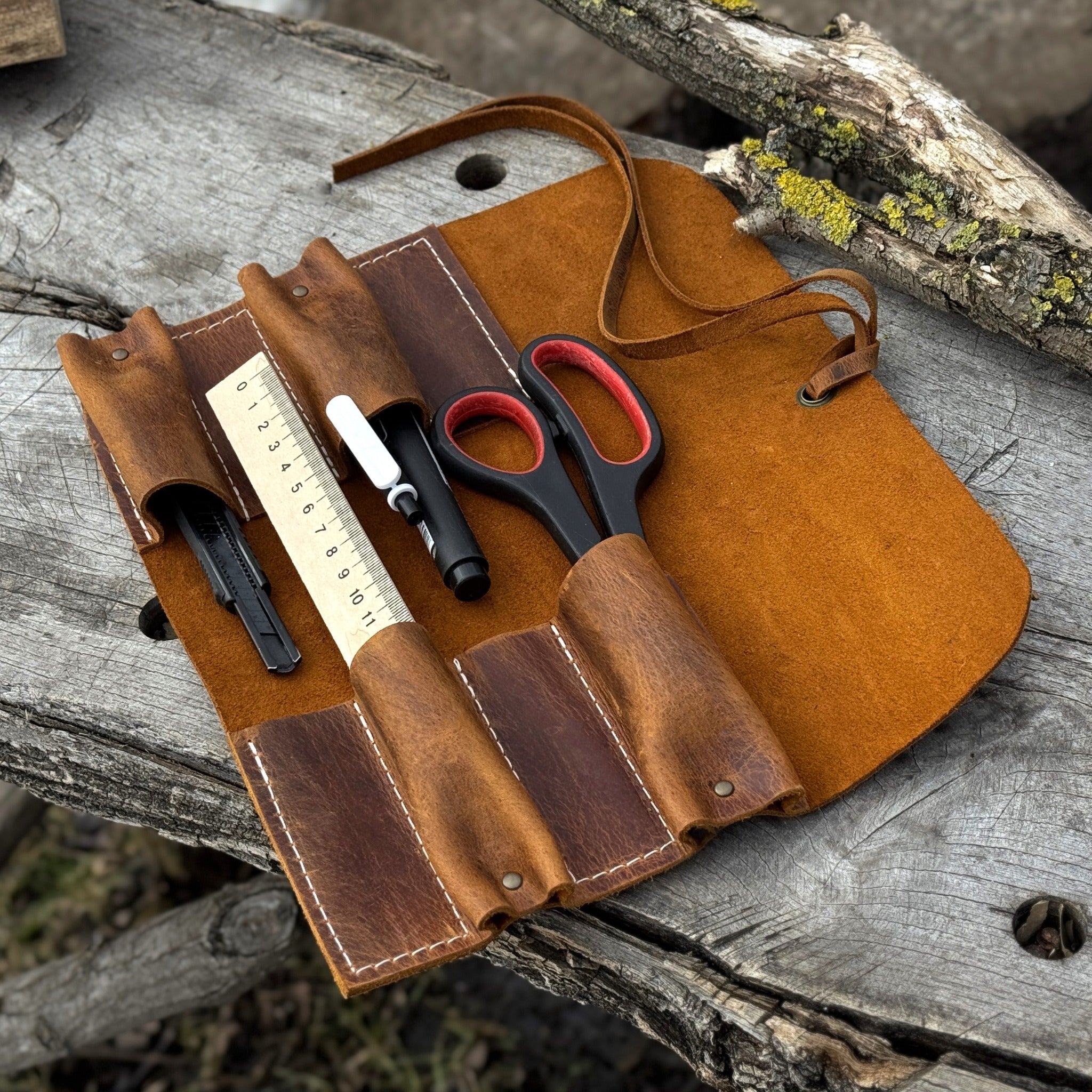 4 Pocket Leather Tool Roll - 14