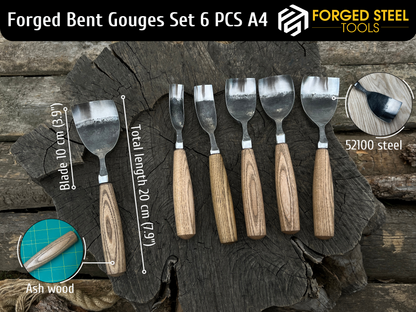 6-Piece Hand-Forged Bent Gouge Set - Forged Steel Tools