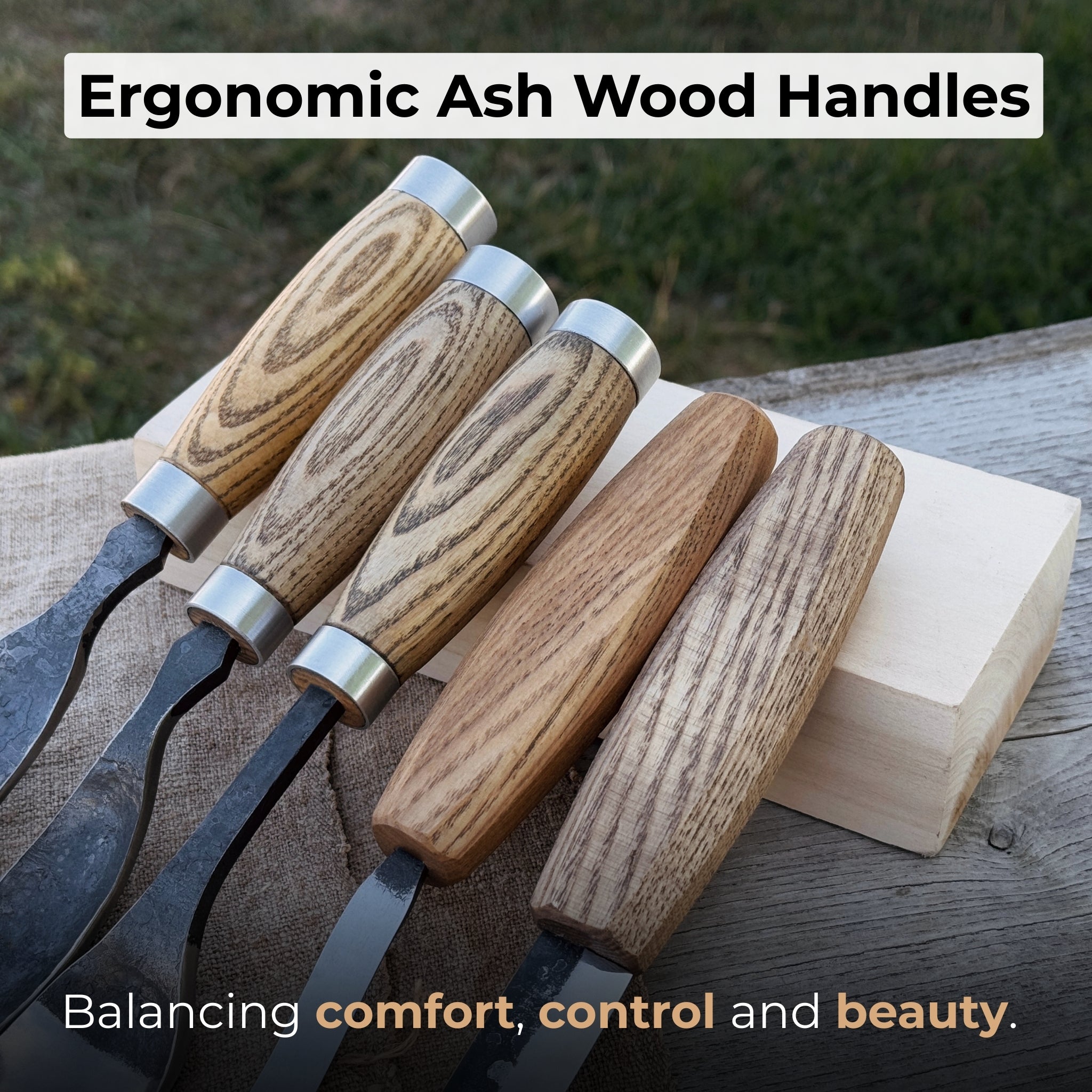 5-Piece Spoon & Bowl Carving Tool Set with Leather Sheath