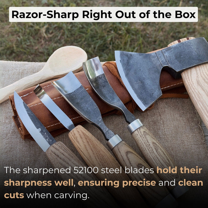 5-Piece Hand-Forged Carving Tool Set with Leather Tool Roll - Sharky ...