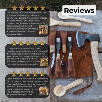 5 - Piece Hand - Forged Carving Tool Set with Leather Tool Roll - 10