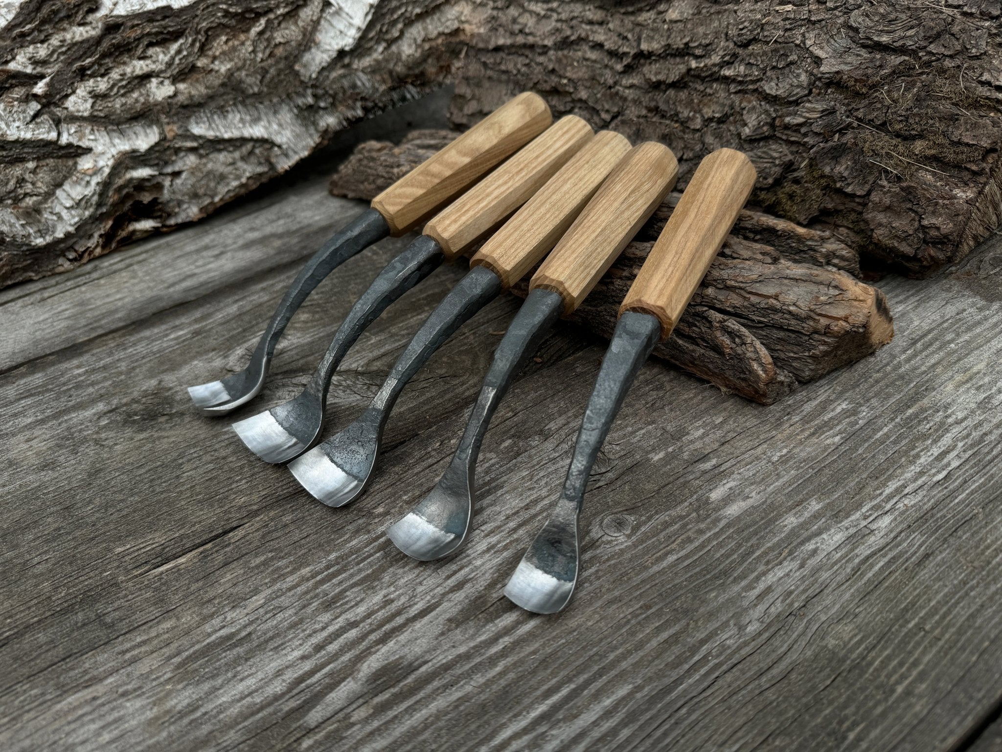 5 - Piece Hand - Forged Spoon (Short) Bent Gouge Set - 1