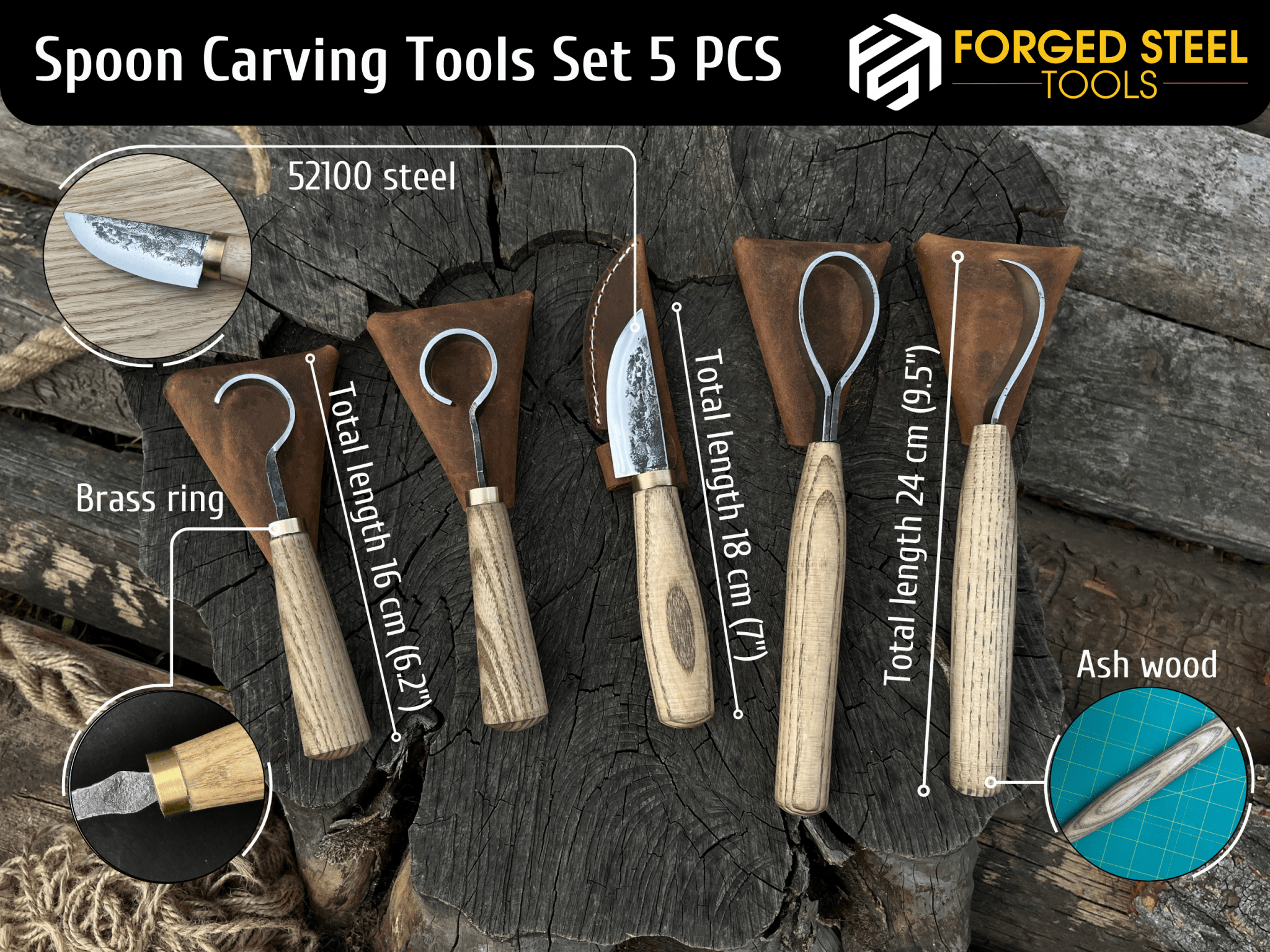 5 - Piece Hand - Forged Wood Carving Tool Set - 3