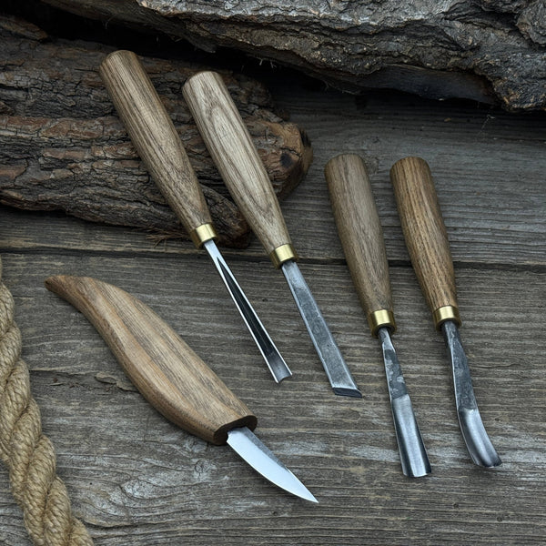 5-Piece Hand-Forged Wood Carving Tool Set - Sharky Forged Steel Tools