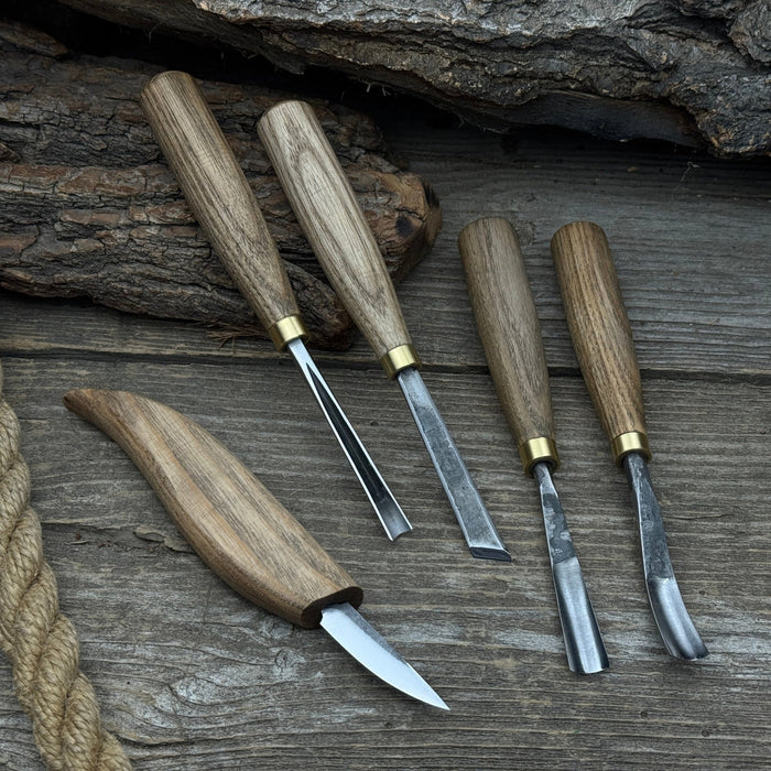 5-Piece Hand-Forged Wood Carving Tool Set - Sharky Forged Steel Tools