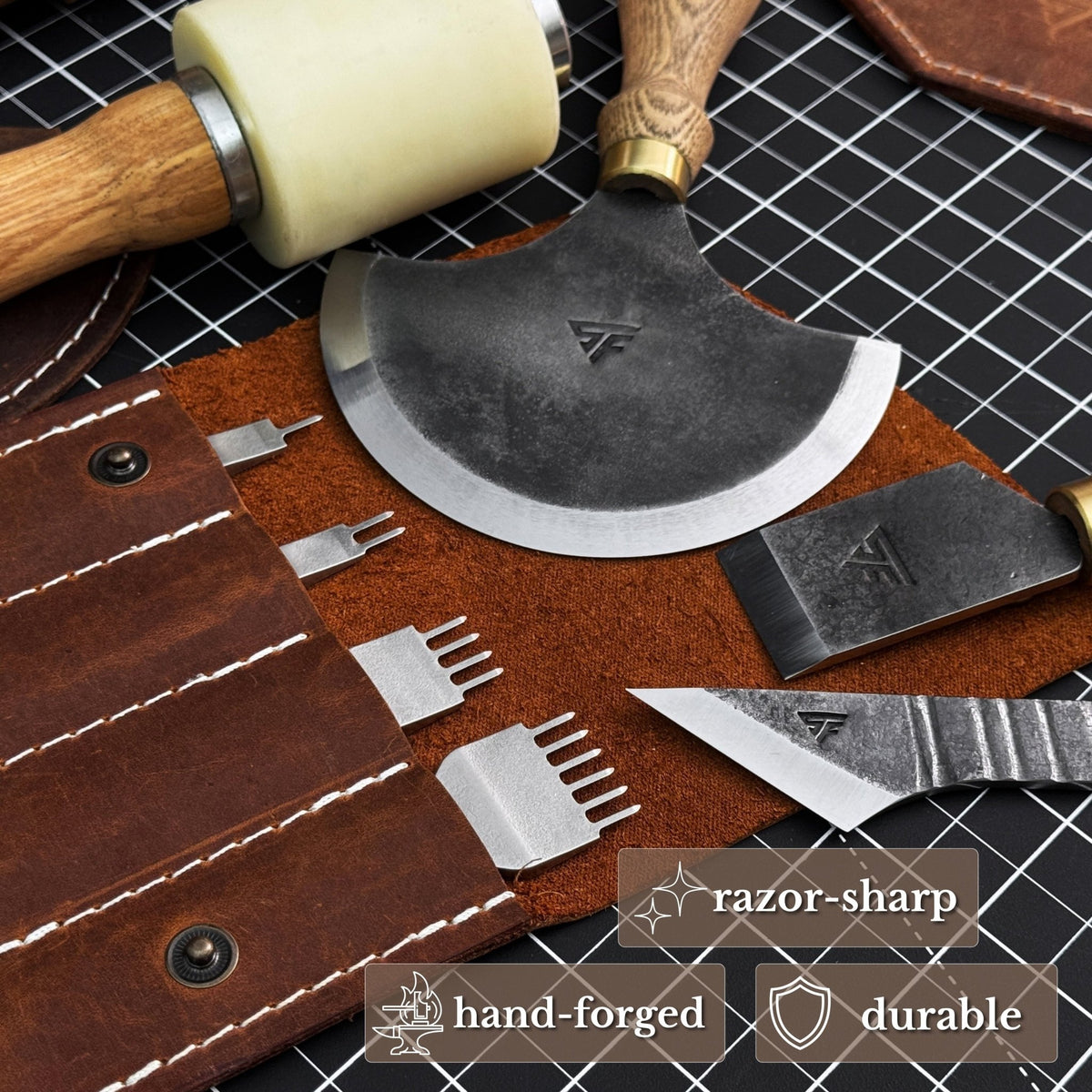 5-Piece Leather Working Tool Set With Nylon Mallet - 2