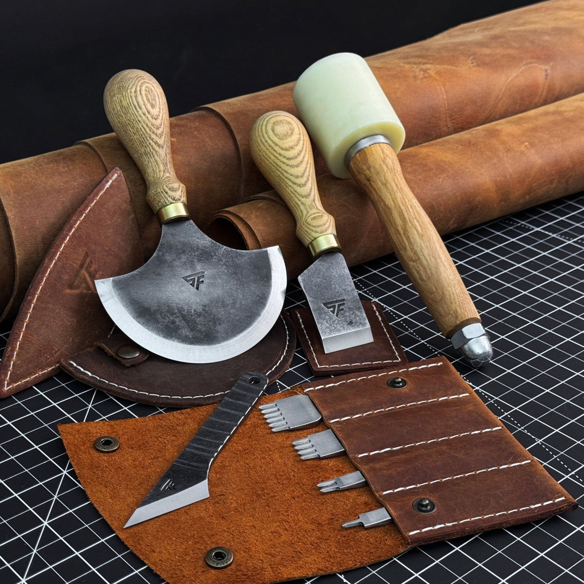 5-Piece Leather Working Tool Set With Nylon Mallet - 1