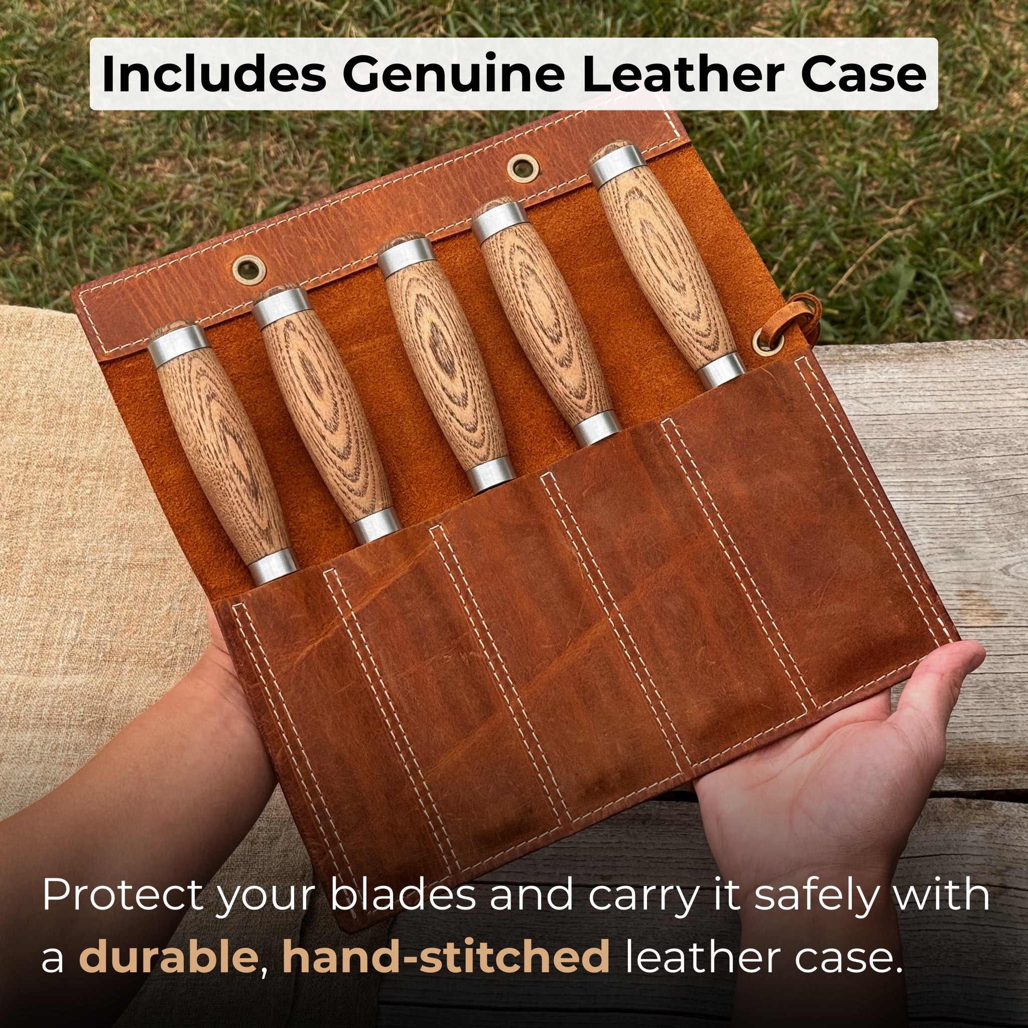 5 - Piece Small Timber Framing Chisel Set with Leather Case - 4