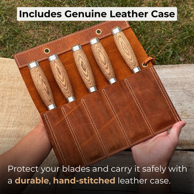 5 - Piece Small Timber Framing Chisel Set with Leather Case - 4