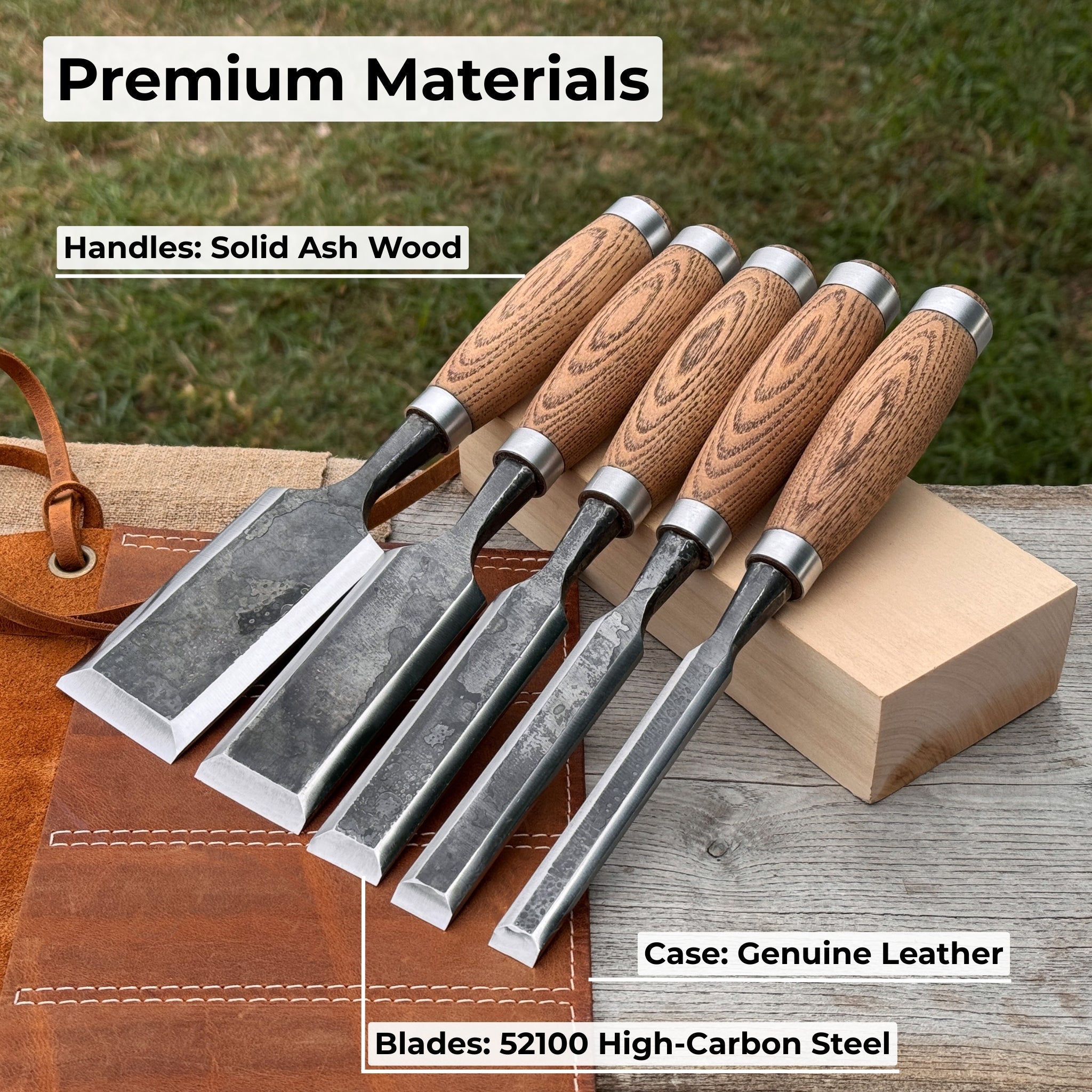 5 - Piece Small Timber Framing Chisel Set with Leather Case - 7