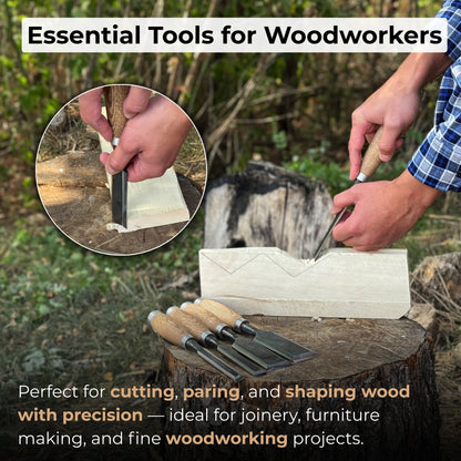 5 - Piece Small Timber Framing Chisel Set with Leather Case - 8