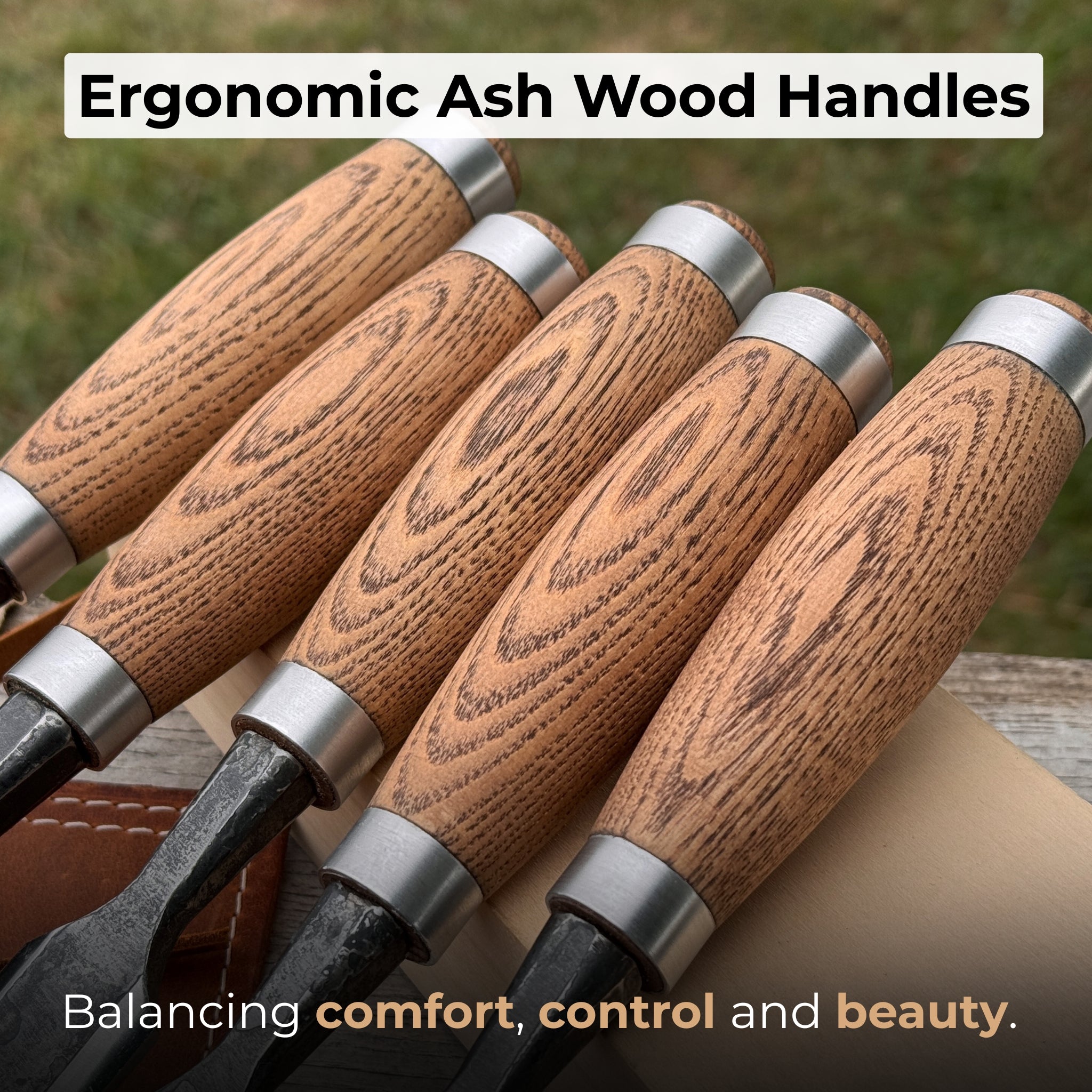 5 - Piece Small Timber Framing Chisel Set with Leather Case - 3