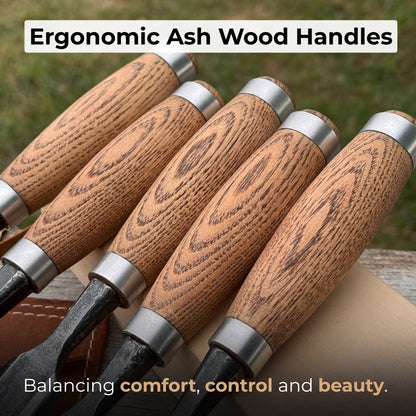 5 - Piece Small Timber Framing Chisel Set with Leather Case - 3