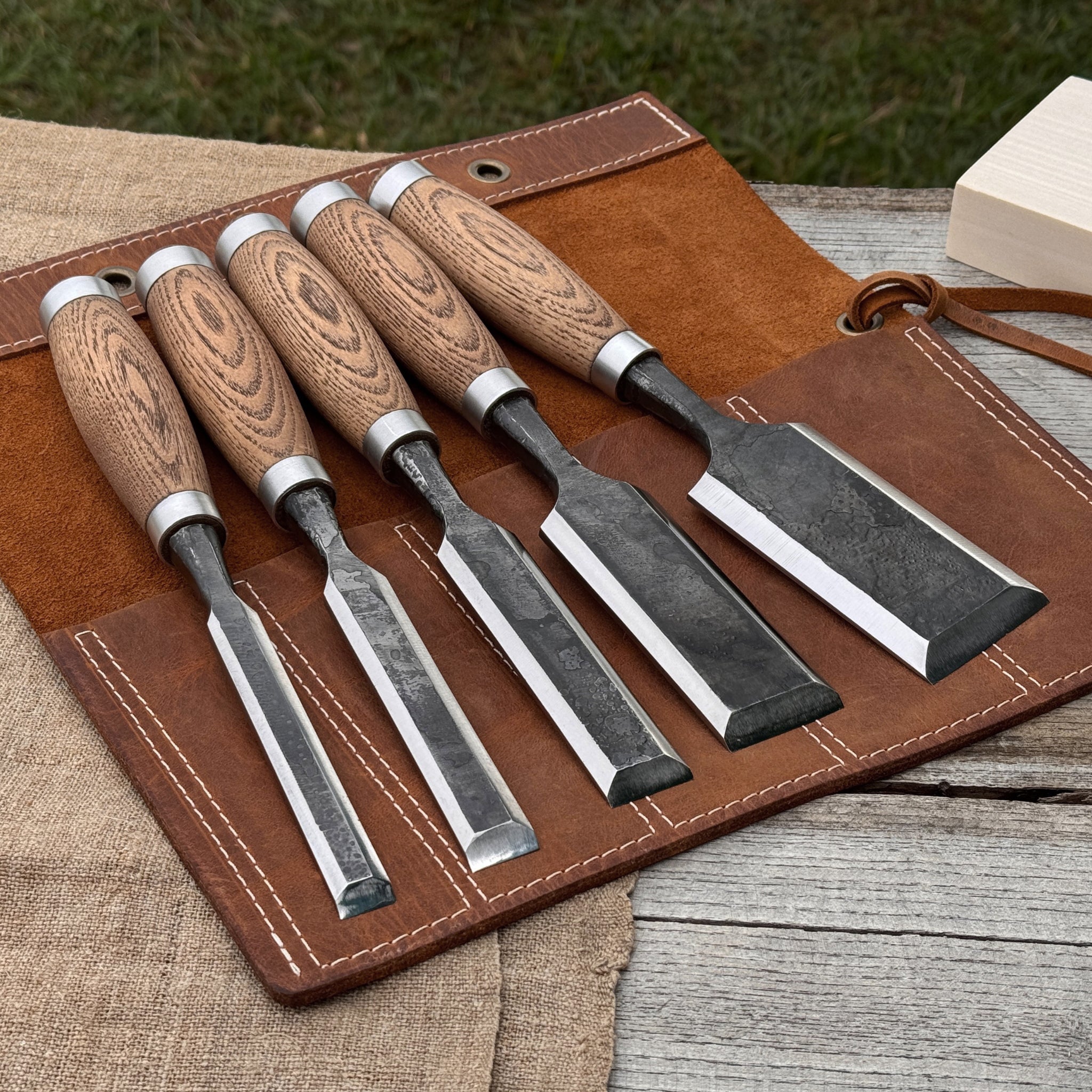 5 - Piece Small Timber Framing Chisel Set with Leather Case - 1
