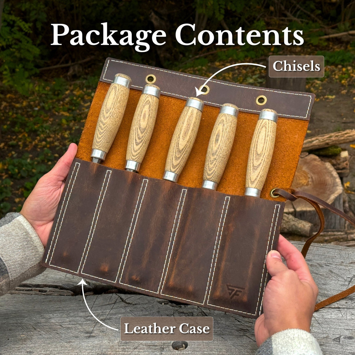 5-Piece Small Timber Framing Chisel Set with Leather Case - 9