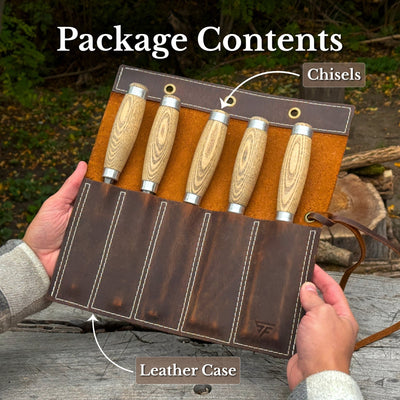 5-Piece Small Timber Framing Chisel Set with Leather Case - 9