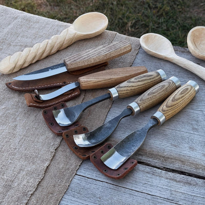 5 - Piece Spoon & Bowl Carving Tool Set with Leather Sheaths - 1