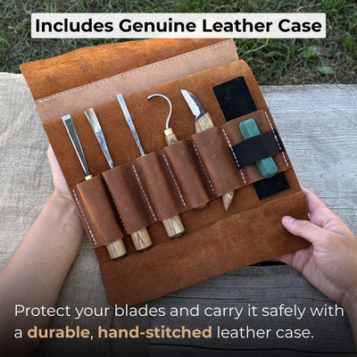 5 - Piece Spoon Carving Tool Set with Leather Strop and Case - 5