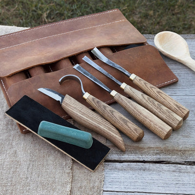 5 - Piece Spoon Carving Tool Set with Leather Strop and Case - 1