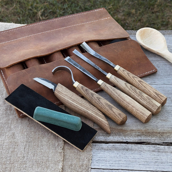 5-Piece Spoon Carving Tool Set with Leather Strop and Case - Sharky ...
