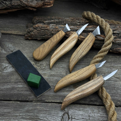 5 - Piece Wood Carving Knife Set with Sharpening Board & Leather Case - 4