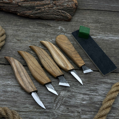 5 - Piece Wood Carving Knife Set with Sharpening Board & Leather Case - 6
