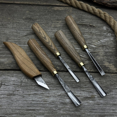5 - Piece Wood Carving Set – Whittling Knife & Gouges - 1