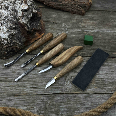 5 - Piece Wood Carving Tool Set with Sharpening Board & Leather Case - 2