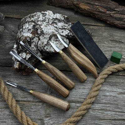 5 - Piece Wood Carving Tool Set with Sharpening Board & Leather Case - 10