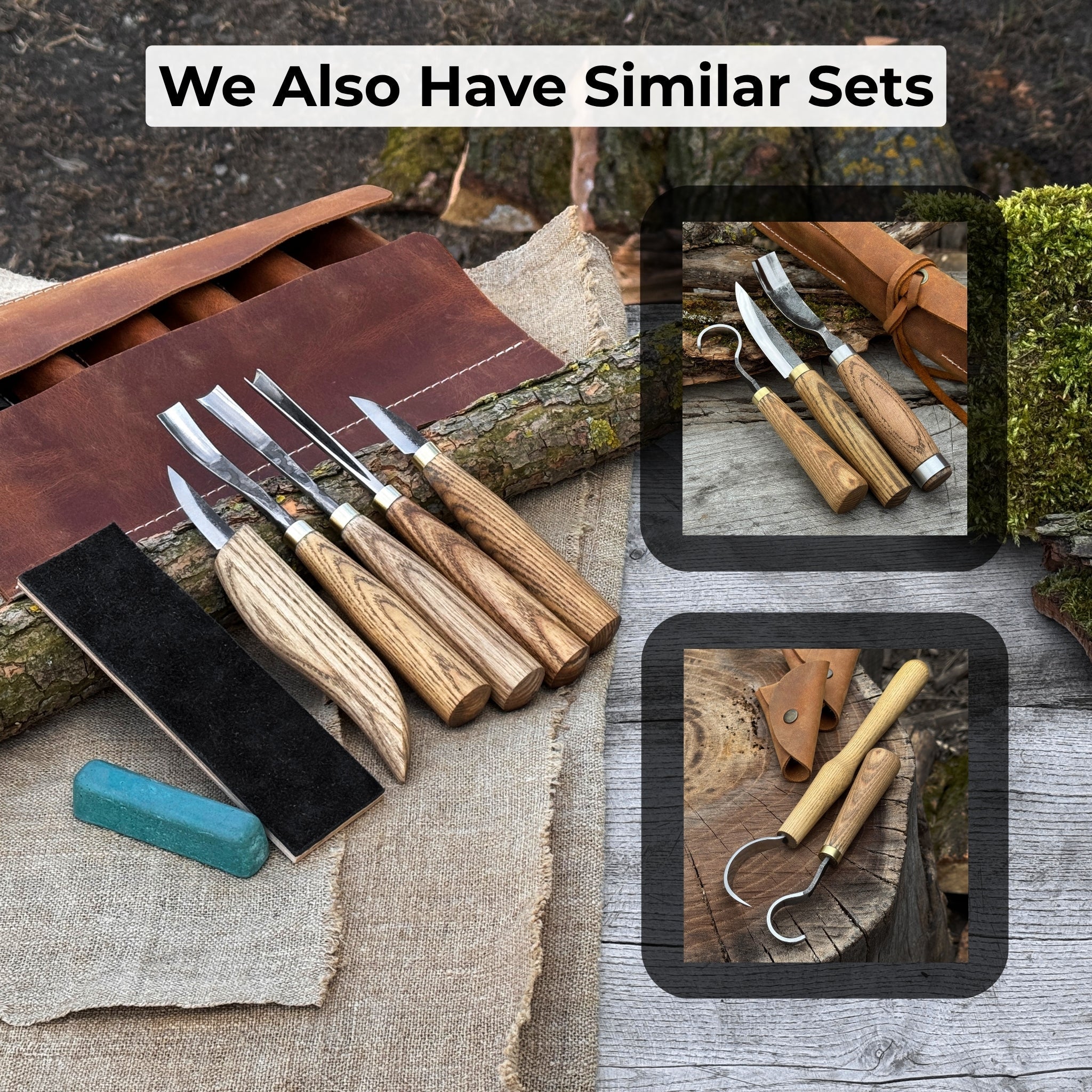 5 - Piece Wood Carving Tool Set with Sharpening Board & Leather Case - 11