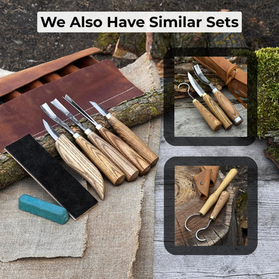 5 - Piece Wood Carving Tool Set with Sharpening Board & Leather Case - 11