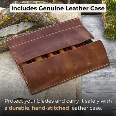 5 - Piece Wood Carving Tool Set with Sharpening Board & Leather Case - 5