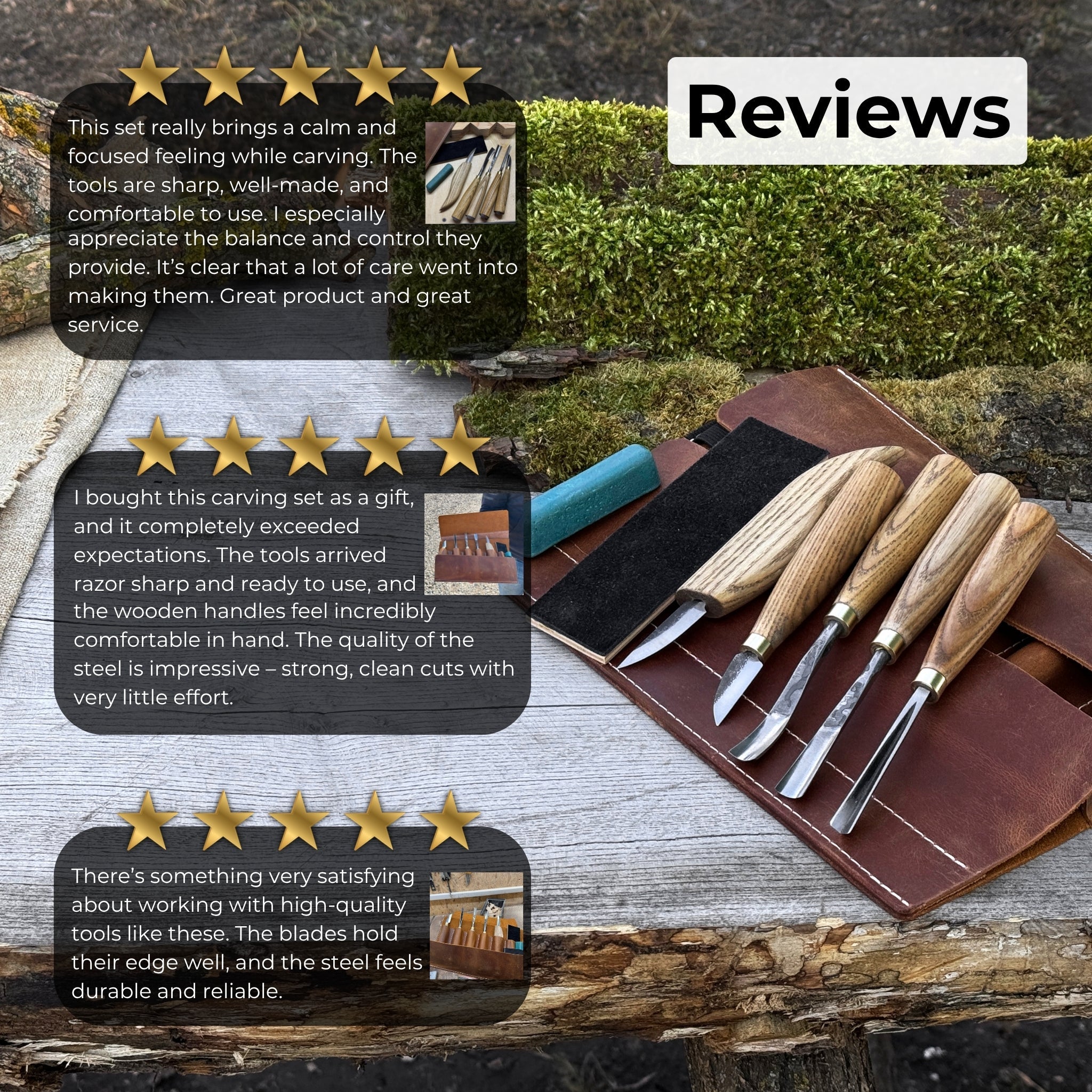 5 - Piece Wood Carving Tool Set with Sharpening Board & Leather Case - 10