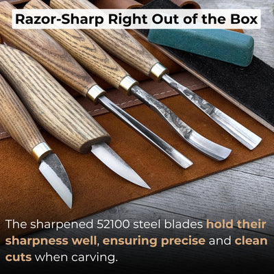 5 - Piece Wood Carving Tool Set with Sharpening Board & Leather Case - 3
