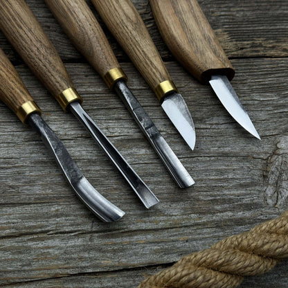 5 - Piece Wood Carving Tool Set with Sharpening Board & Leather Case - 7