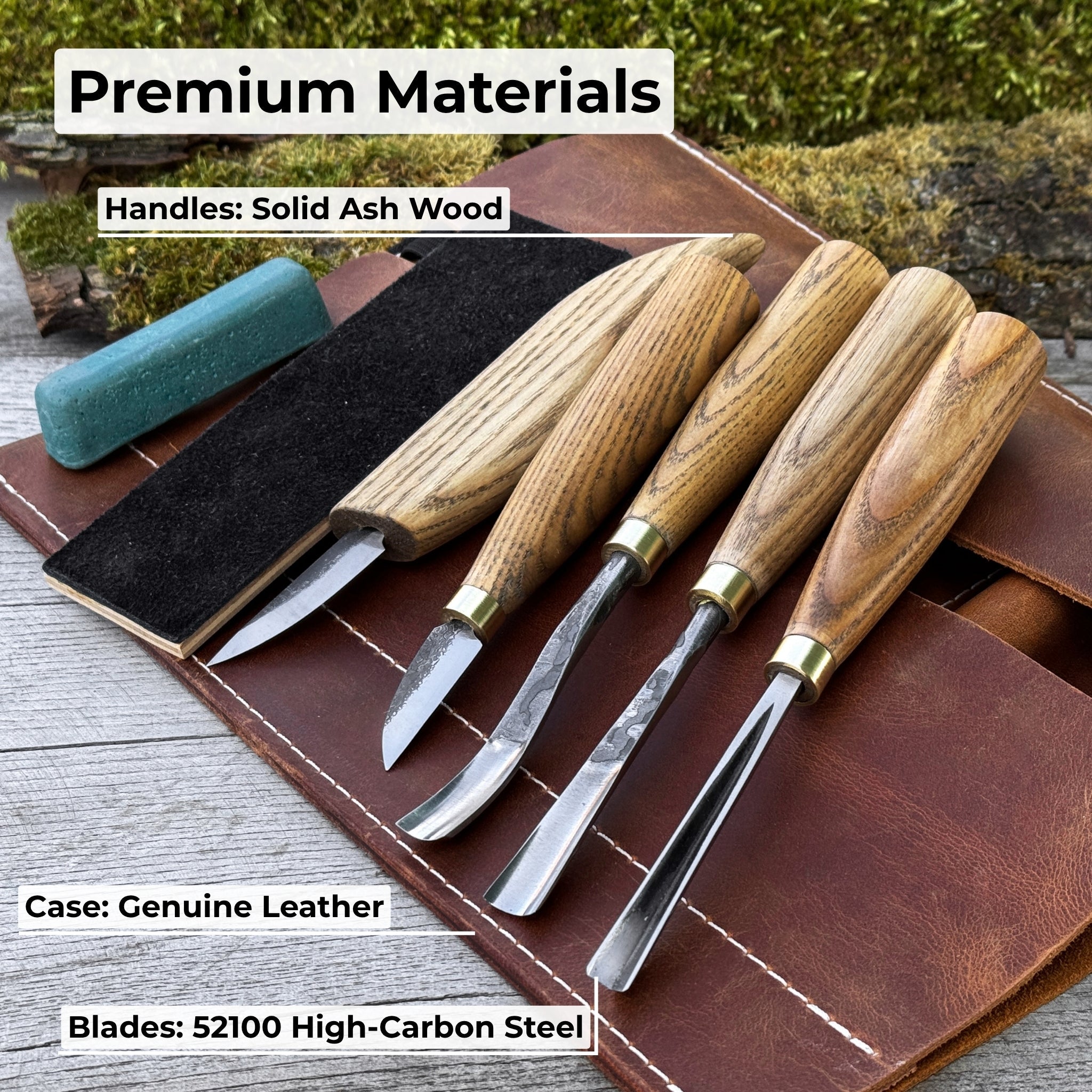 5 - Piece Wood Carving Tool Set with Sharpening Board & Leather Case - 8